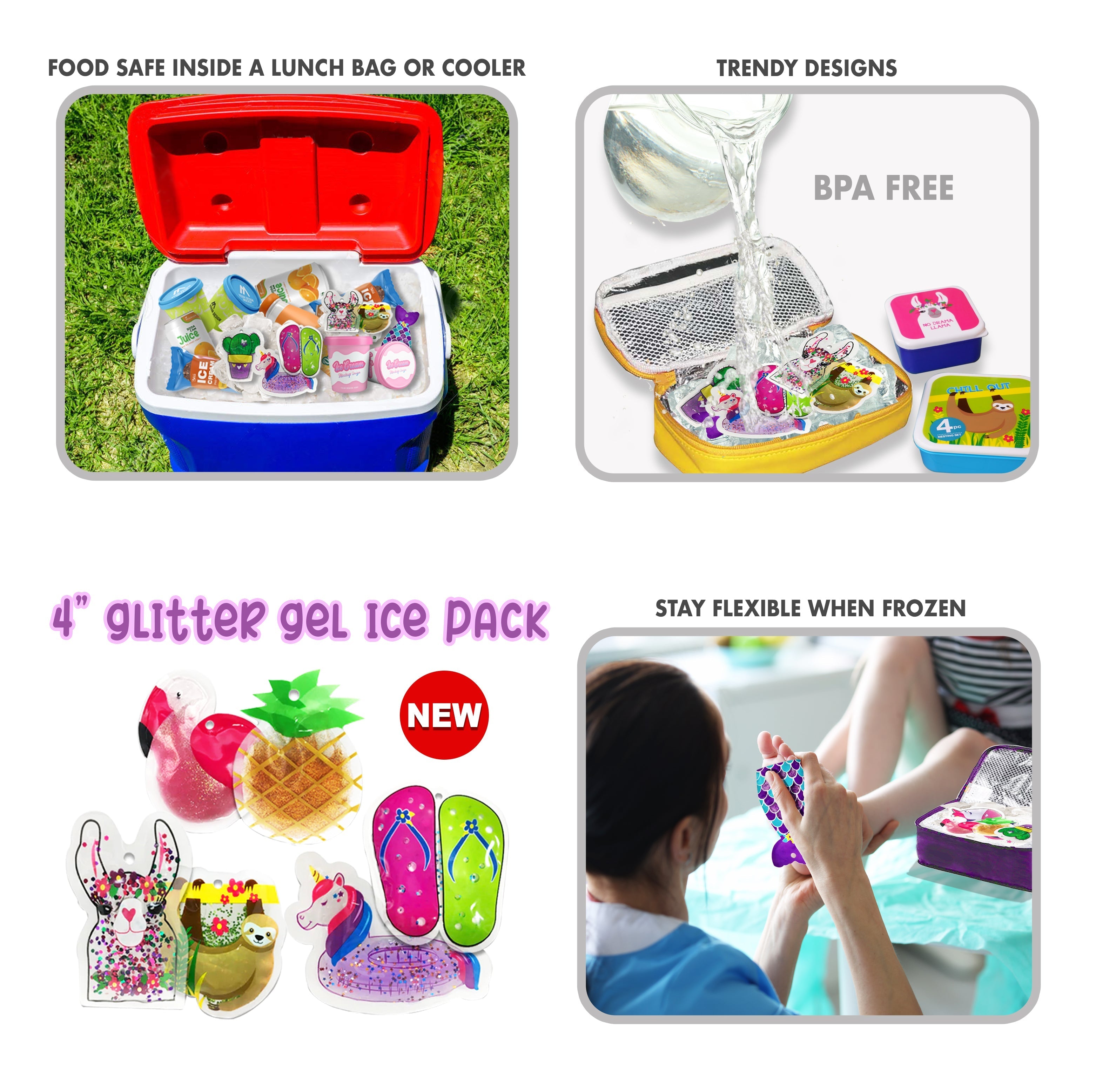 Reusable Glitter Ice Pack- Llama and Sloth